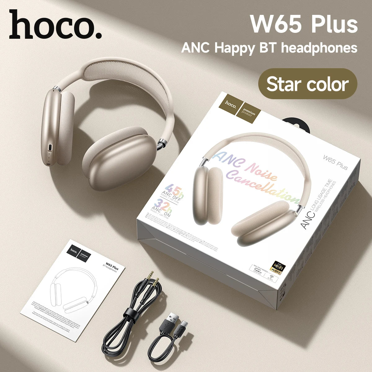 HOCO W65 Plus Headphones - Noise Reduction | Up to 45 hours of Bluetooth