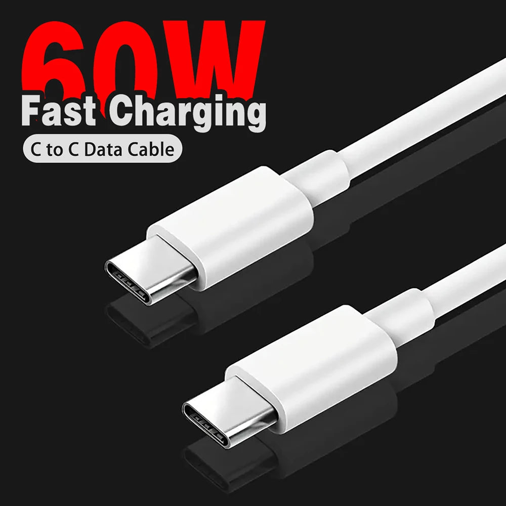 USB-C To USB-C Cable – 60W PD Fast Charge | High-Speed Data Transfer, Durable TPE Build