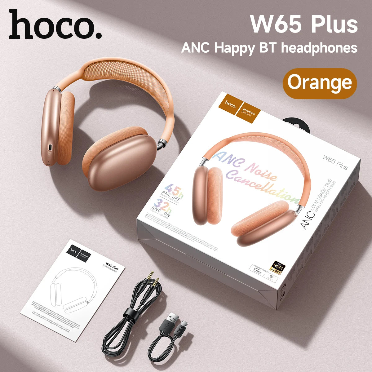 HOCO W65 Plus Headphones - Noise Reduction | Up to 45 hours of Bluetooth