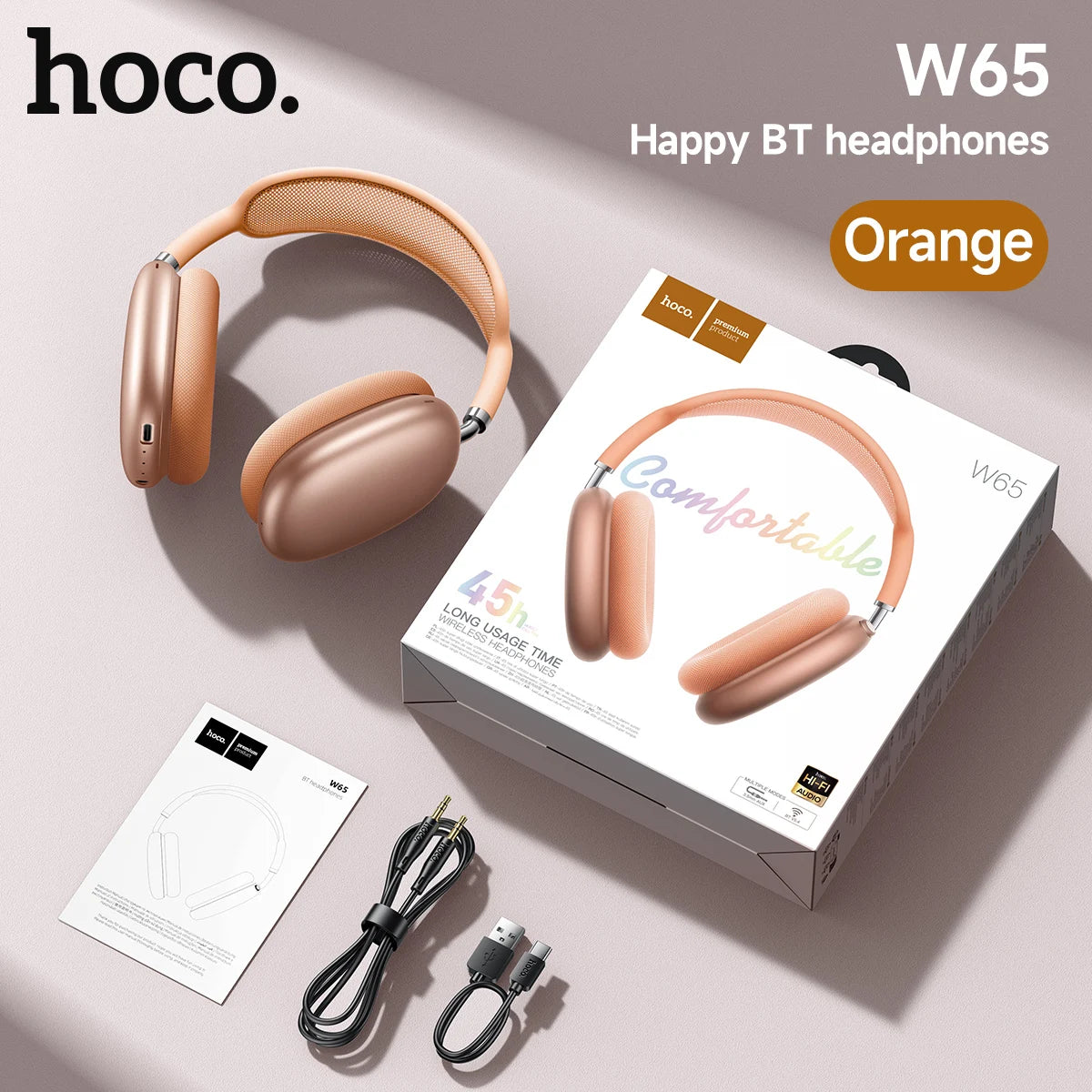 HOCO Over-Ear Headphones – Bluetooth 5.4 Wireless Stereo With Fabric Eartips | 45-Hour Battery With Microphone