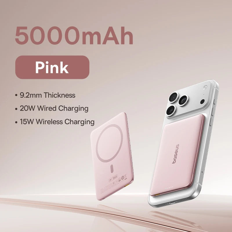 Baseus Magnetic Power Bank – 5000mAh | 15W Wireless, 20W Wired, Ultra Slim Card-Sized