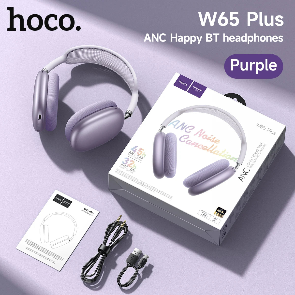 HOCO W65 Plus Headphones - Noise Reduction | Up to 45 hours of Bluetooth