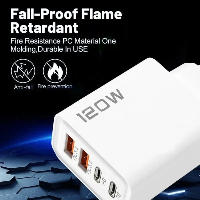 UGREEN 4-Port USB-C And USB-A Charger Station – 120W PD QC3.0 Fast Charging | Travel Ready